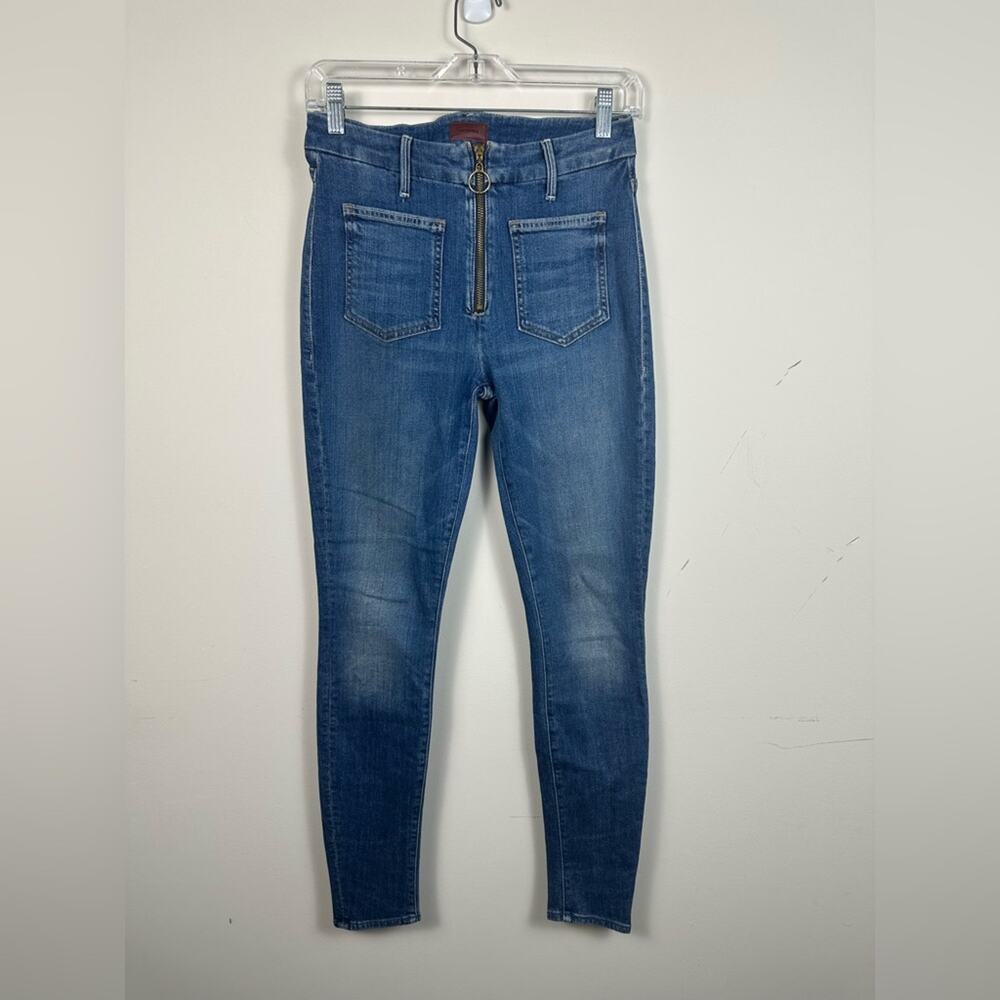 Mother The Patch XYZ Looker Jeans Womens 26 Blue Excellent Exposed Zip Skinny